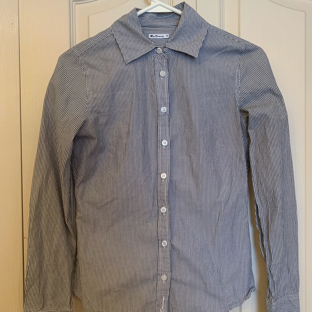 BEN SHERMAN White & Gray Striped Button-Down Shirt